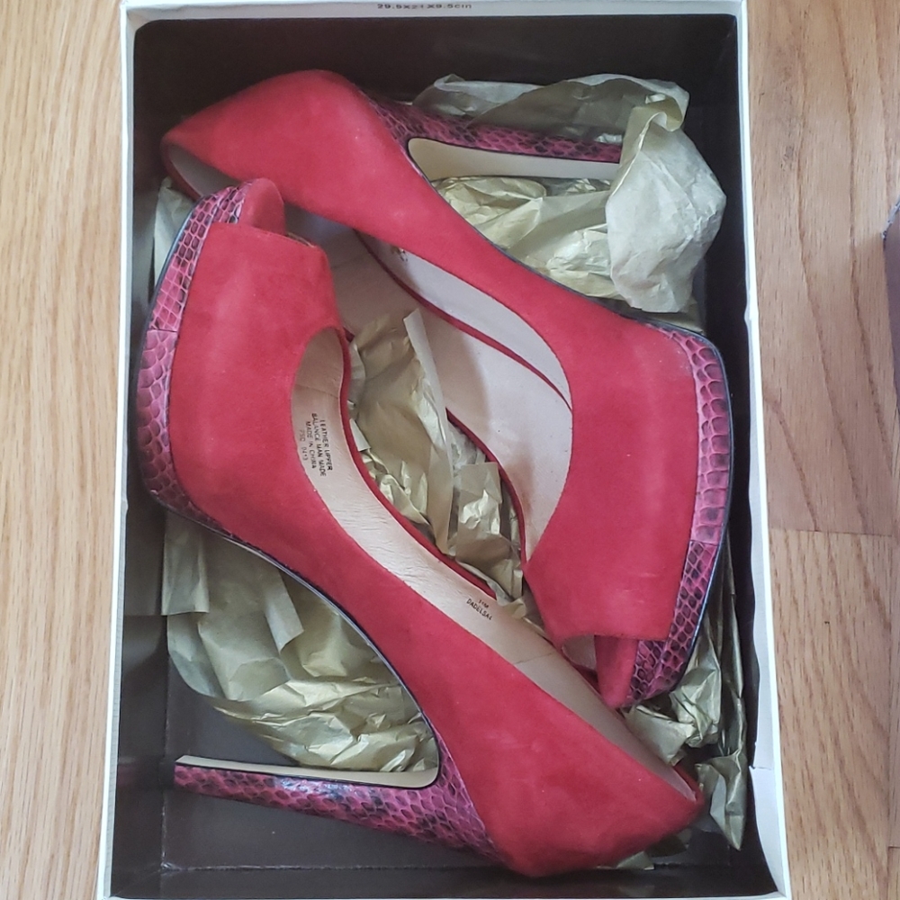 Red suede heels